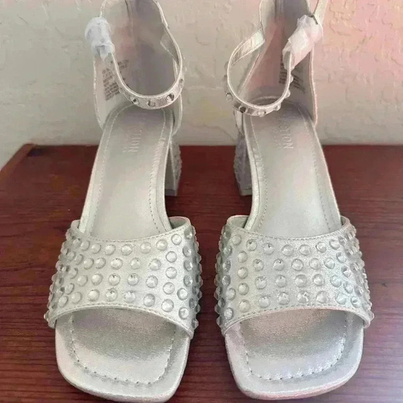 KENNETH COLE REACTION Women Nori Block Heel Dress Sandals Size 7 Silver - Picture 4 of 12